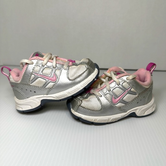 Nike Other - Baby Girls Nike Pillar Tech Tennis Shoes Gray Pink White Size 4